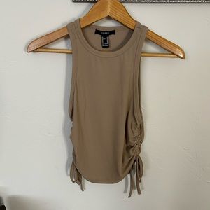 Tan Ruched Long Halter Top